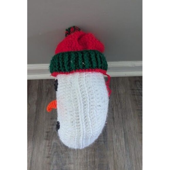 Vintage Handmade Knit Crochet 12" Round Snowman Face w/Hat Pillow - Picture 2 of 4